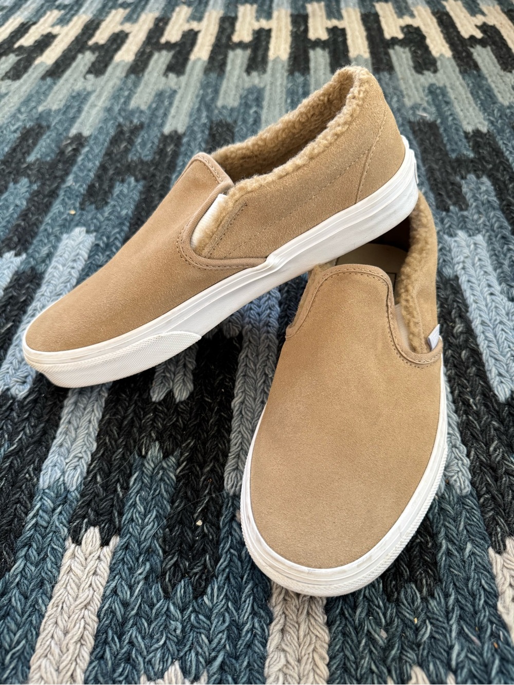 Vans Tan Suede Shearling Lined Slip-On Casual Shoes Unisex Adults